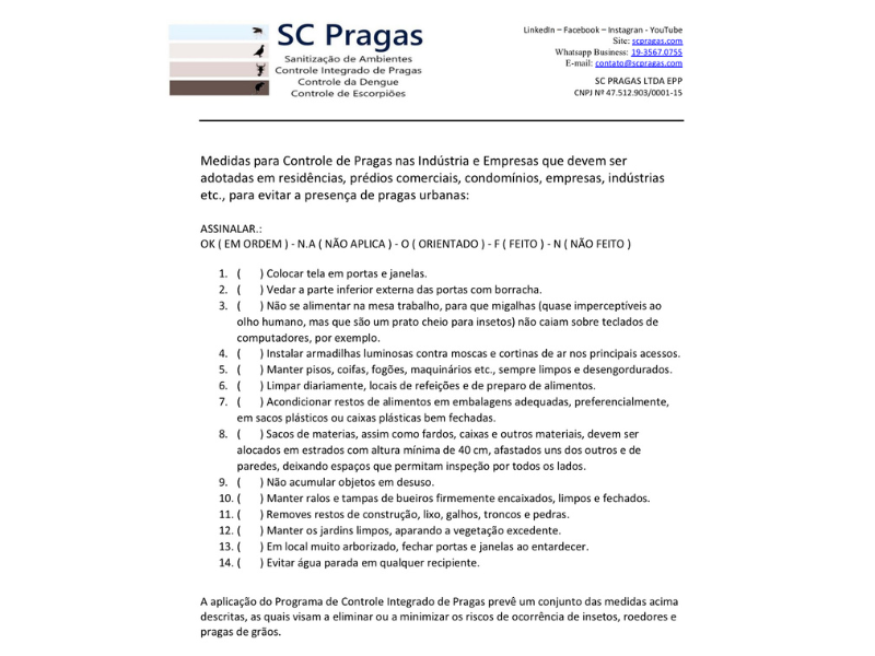 Inspeção Técnica para Controle de Pragas